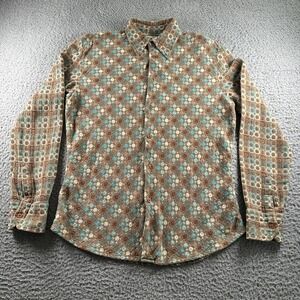 Vtg Diesel Supershirt Mens XL Brown Aqua Geometric Button Front Textured 90's
